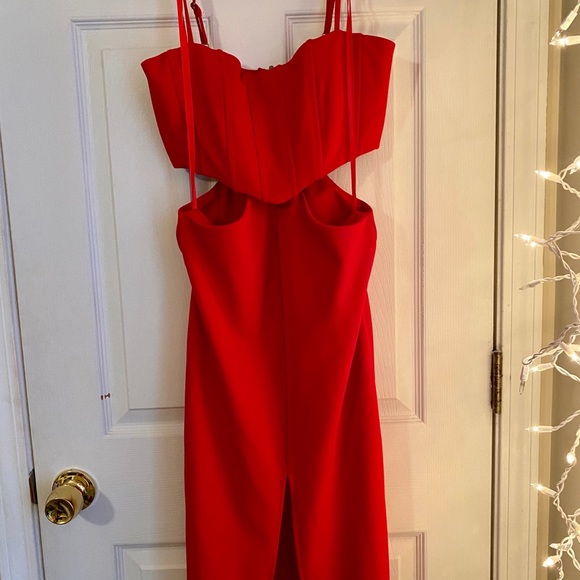 3/$40 Red Cut-out Slit Dress - Picture 3 of 6